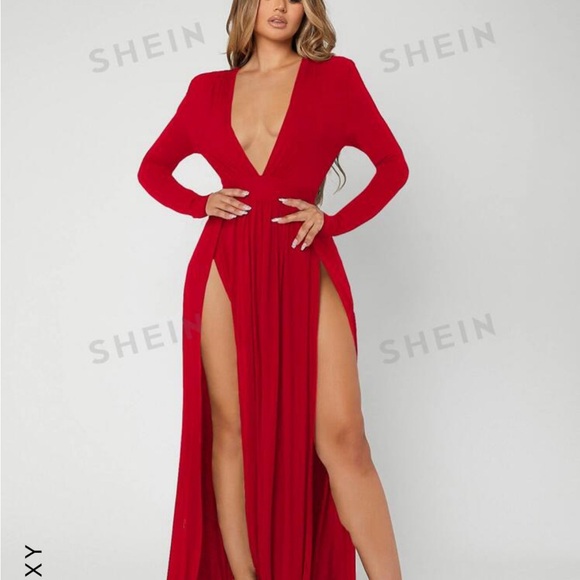 Red/XL/Maxi Dress/Double-Split/Extended V-Neck/New with tag - Picture 3 of 4